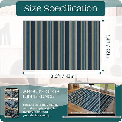 Striped Outdoor Rug - 28" x 43" Front Door Mat Indoor Outside Entrance Non-Slip Washable Outdoor Mat Navy Blue Coastal Rug for Entryway Kitchen Bedroom Welcome Layered Doormat for Front Porch