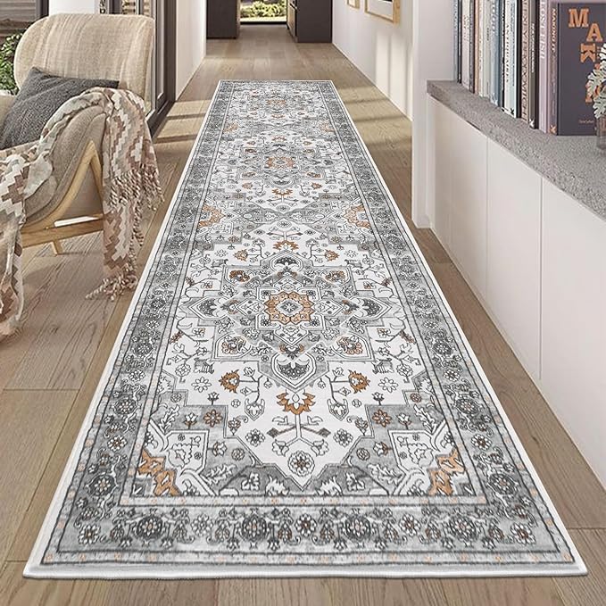 HEBE Hallway Runner Rug 2'x8' Washable Vintage Distressed Area Rugs Non Slip Laundry Rug Runner Boho Floor Carpet Runners for Hallways Entryway Laundry Room Kitchen Bathroom