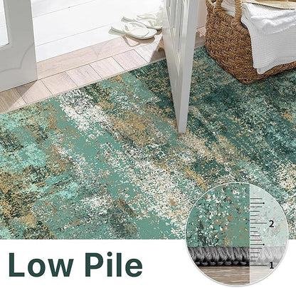 Area Rugs 5x8 for Living Room Bedroom, Modern Abstract Machine Washable Rug, Large Soft Low Pile Floor Carpet with Non Slip Backing for Dining Room, Turquoise