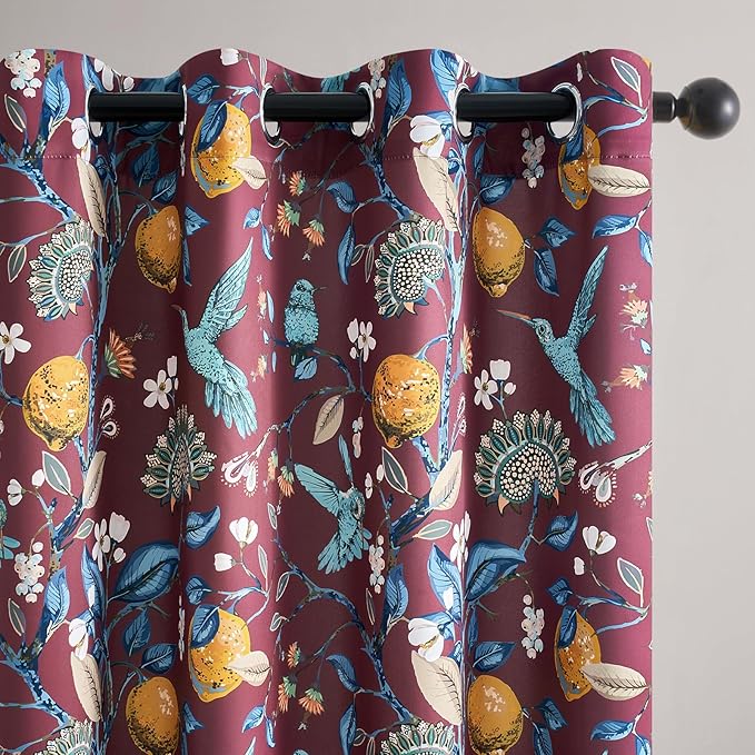 Topfinel Rust Floral Curtains 96 Inches Long 2 Panels Unique Beige Luxury Elegant Colorful Euro Flower Hummingbird Patterned Rustic Vintage Grommet Drapes for Classroom Room Office Closet
