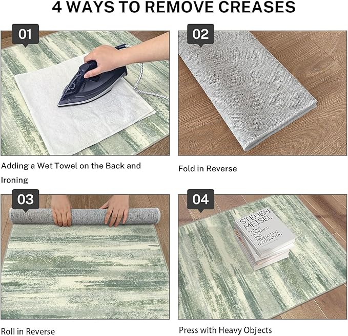 Lansny Modern Abstract Runner Rug 2x5, Sage Green Grey Washable Kitchen Runner Entryway Rug Mat Non-Slip Soft Hallway Rug Runner Thin Print Faux Wool Carpet for Bedroom Laundry Room Indoor