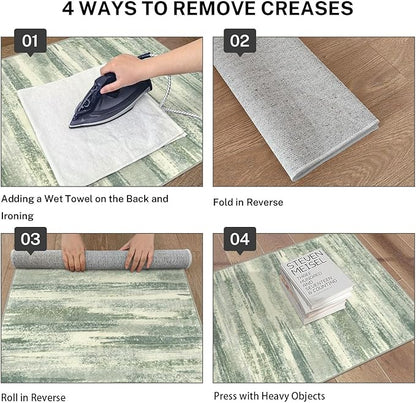 Lansny Modern Abstract Runner Rug 2x6, Sage Green Grey Washable Entryway Runner Non-Slip Soft Hallway Rug Runner Thin Print Faux Wool Carpet for Kitchen Bedroom Laundry Room Indoor