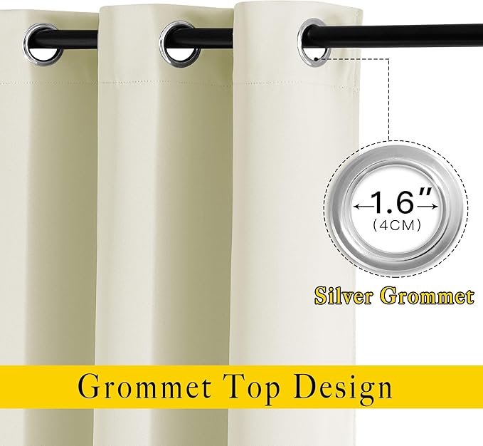 NICETOWN Room Darkening Window Curtains 90 inch Length, Thermal Insulated Grommet Light Blocking Solid Curtain Drapes for Bedroom/Living Room, Beige, Set of 2, W52 x L90