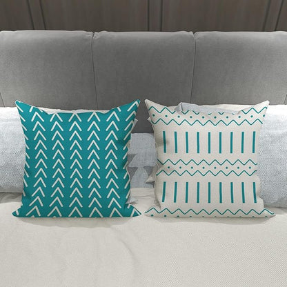 YCOLL Pillow Covers 18x18 Set of 4, Modern Sofa Throw Pillow Cover, Decorative Outdoor Linen Fabric Pillow Case for Couch Bed Car, Aqua Blue