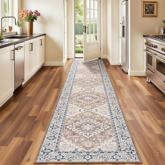 Lofus 2x10 Hallway Washable Runner Rug, Vintage Kitchen Runners Non Slip, Entryway Rugs for Bathroom Bedroom Living Room Laundry Room Floor Mat, Boho Entry Long Carpet, Floral Brown