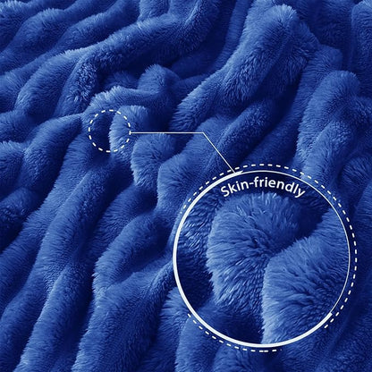 Exclusivo Mezcla Twin Size Flannel Fleece Blanket, Super Soft Striped Jacquard Bed Blanket, Lightweight Fuzzy Cozy for All Seasons, 60x80 Inches, Cobalt Blue