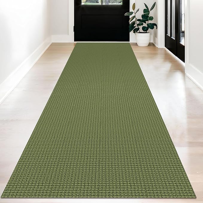 KOZYFLY Long Runners for Hallways 3x12 ft Washable Kitchen Runner Non Slip Rubber Backed Hallway Rugs Cotton Entryway Runner Rug Floor Carpet for Indoor Hall, Kitchen, Bright Green/Earthy Green