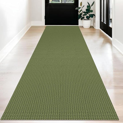 KOZYFLY Long Runners for Hallways 3x12 ft Washable Kitchen Runner Non Slip Rubber Backed Hallway Rugs Cotton Entryway Runner Rug Floor Carpet for Indoor Hall, Kitchen, Bright Green/Earthy Green
