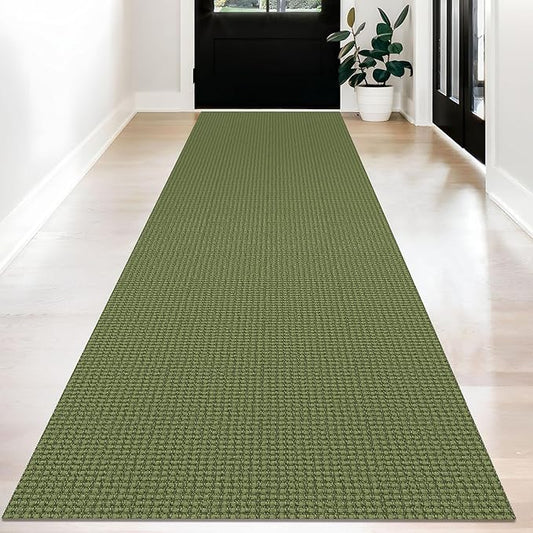 KOZYFLY Long Runners for Hallways 3x12 ft Washable Kitchen Runner Non Slip Rubber Backed Hallway Rugs Cotton Entryway Runner Rug Floor Carpet for Indoor Hall, Kitchen, Bright Green/Earthy Green