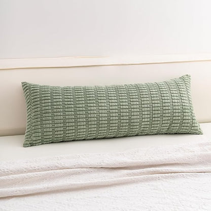 Corduroy Decorative Throw Pillow Covers 14x36 Inch Soft Striped Pillow Covers Modern Farmhouse Home Decor for Sofa Living Room Couch Bed（Sage Green）