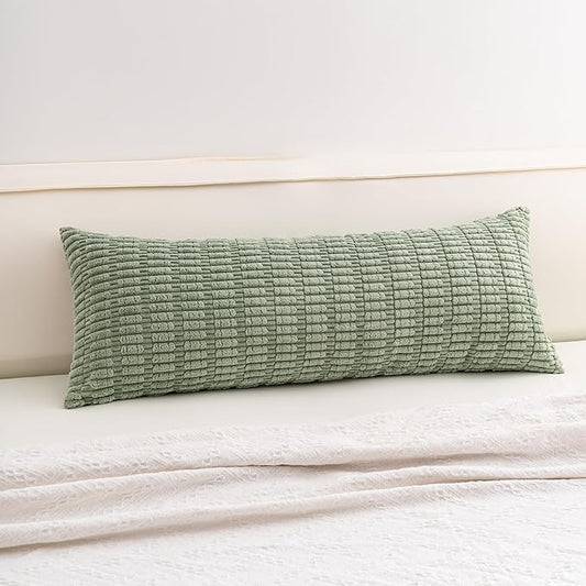 Corduroy Decorative Throw Pillow Covers 14x36 Inch Soft Striped Pillow Covers Modern Farmhouse Home Decor for Sofa Living Room Couch Bed（Sage Green）