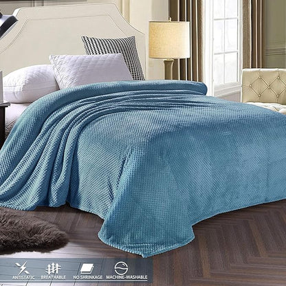 Exclusivo Mezcla Fleece Throw Blanket Extra Large, Super Soft and Warm Blankets for Couch, Sofa and Bed Waffle Textured, Cozy, Fuzzy and Lightweight (Slate Blue, 50x70 Inches)