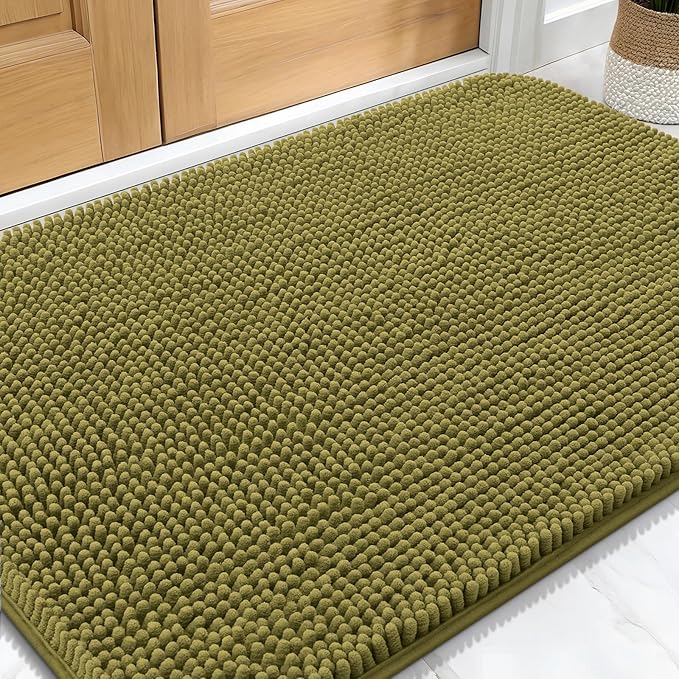 OLANLY Dog Door Mat for Muddy Paws 34x21, Absorbs Moisture and Dirt, Absorbent Non-Slip Washable Doormat, Quick Dry Chenille Mud Mat, Entry Indoor Entryway Carpet for Inside Floor, Willow Green