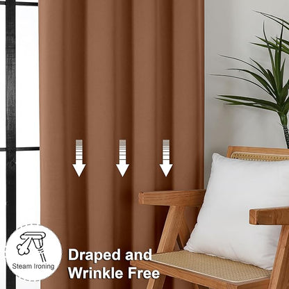 Simplebrand Ava Sun Baked Blackout Curtains for Bedroom 90 Inches Long 2 Panels Set, Solid Privacy Energy Saving Living Room Window Treatment Curtains Blackout Drapes, W50 x L90 Inch, Sun Baked