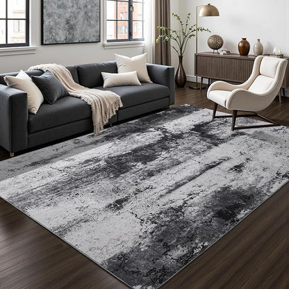 Toneed Abstract Area Rug Modern Washable Rug Soft Non Slip Rug Low Pile for Bedroom Living Room Dining Room Slate Grey 5x8 Feet