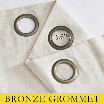 NICETOWN Natural Thick Linen Blend 100% Blackout Curtains 70" Long 2 Panels Set for Bedroom, 34" Wide, Rustic Grommet Thermal Insulated Flax Textured Full Blackout Window Draperies with White Liners
