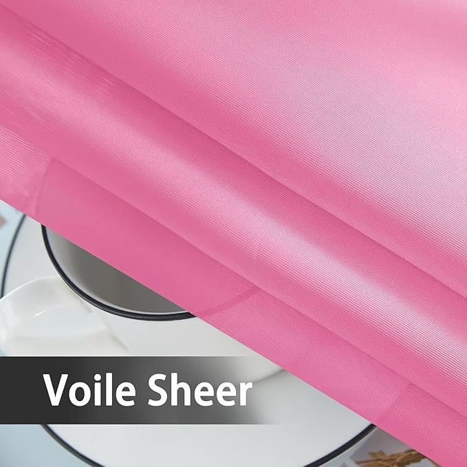youleyar Solid Sheer Rod Pocket Curtain Voile Draperies 2 Panels White Beige Black Grey Coffee 52 Inch Width 63 Inch Long 1 Pair for Kitchen Bedroom Children Living Room Yard (New Pink,52Wｘ63L)