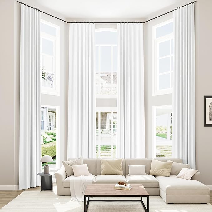 Guken White 100% Blackout Linen Curtains 52 Inch Wide by 142 Inch for Living Room Bedroom Back Tab/Rod Pocket Thermal Insulated Black Out Linen 2 Drapes Room Darkening Window Curtains