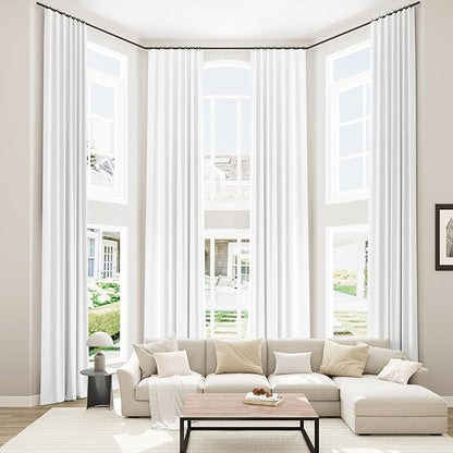 Guken White 100% Blackout Linen Curtains 52 Inch Wide by 130 Inch for Living Room Bedroom Back Tab/Rod Pocket Thermal Insulated Black Out Linen 2 Drapes Room Darkening Window Curtains,52x130