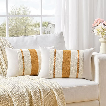 Fancy Homi Set of 1 Mustard Yellow Fall Lumbar Decorative Throw Pillow Cover 12x20 Inch for Couch Bed Sofa, Autumn Halloween Thanksgiving Home Decor, Soft Cotton Cushion Case, Women Teen Girls Gift