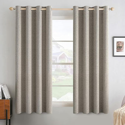 MIULEE Linen Curtains for Bedroom Solid 100% Blackout Thermal Insulated Greige Curtains Grommet Room Darkening Drapes for Living Room Nursery 52x54 Inch (2 Panels)