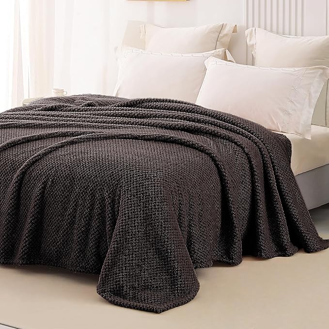 Whale Flotilla Queen Size Fuzzy Fleece Blanket, Fluffy Warm Soft Jacquard Bed Blankets for All Season, Lightweight and Cozy, 90x90 Inch, Coffee