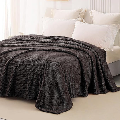 Whale Flotilla Queen Size Fuzzy Fleece Blanket, Fluffy Warm Soft Jacquard Bed Blankets for All Season, Lightweight and Cozy, 90x90 Inch, Coffee