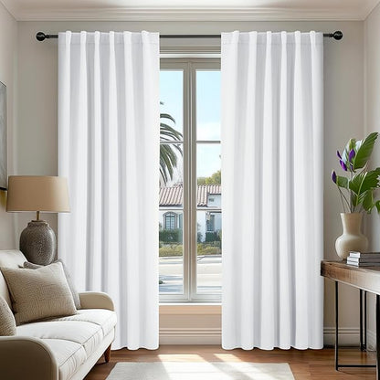 Deconovo Room Darkening Curtains, Thermal Insulated Noise-Reducing Window Panels for Bedroom, Living Room and Home Office, 2 Panels, Pure White, 52W x 95L Inch