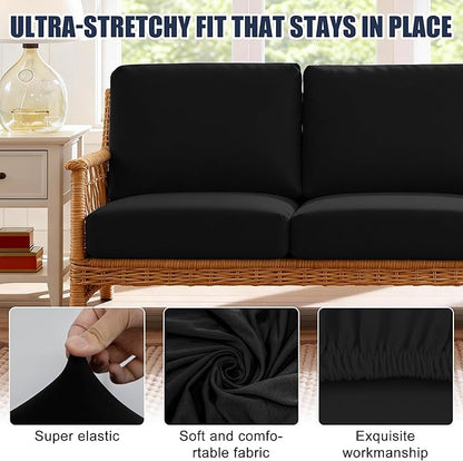 Patio Stretch Cushion Covers, Chair Cushion Covers& Sofa Replacement Slipcovers for Patio Furniture Cushion Covers, Washable Reusable Furniture Protector (4, Black)