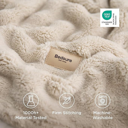 Bedsure 3D Fleece Bubble Blanket - GentleSoft Beige King Blanket for Bed Sofa Room Decor - Luxury Soft Cozy Gifts for Kids Girls, Lightweight, All Seasons, Beige, 108"×90"