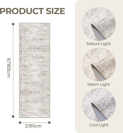 Washable Runner Rugs for Bedroom - 2x6 Runner Rug Non Slip, Ultra-Thin Entryway Runner, Soft Abstract Kitchen Runner for Hallway, Laundry, Indoor Door Mat(2'x6', Brown/Grey/Ivory)