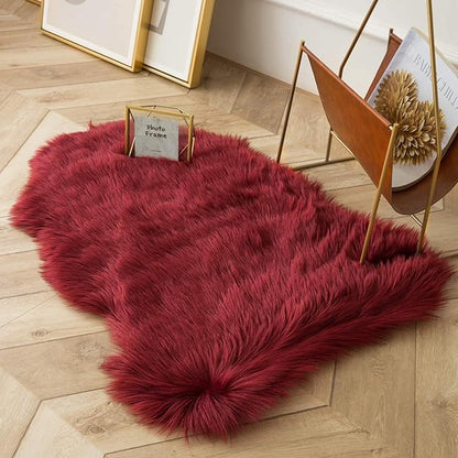 Ashler faux fur rug, Fluffy Shaggy Area Rug Ultra Soft 2 x 3 Feet Sheepskin Fur Rug, Deep Red Fuzzy Rug Machine Washable Shag Rug, Nursery Decor Throw Rugs for Bedroom, kids room, Living Room