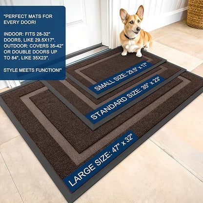 OLANLY Front Door Mat Indoor Outdoor Entrance, Waterproof All-Season, All-Weather Doormat, Sturdy Natural Rubber, Fade Resistant, Low Profile, Easy Clean Patio Porch Entryway Mat, 35x23, Dark Brown