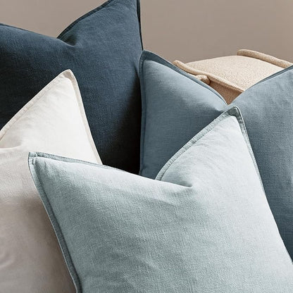 MIULEE Blue Linen Pillow Covers Pack of 4 Decorative Natural Throw Pillow Covers Soft Accent Boho Farmhouse Couch Pillowcases Modern Spring Home Coastal Decor for Living Room Bed Sofa 20x20 Inch