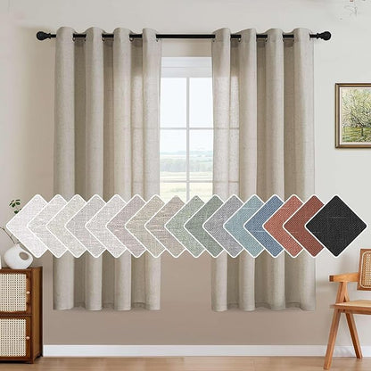 H.VERSAILTEX Living Room Linen Curtains - Nickel Grommet, Semi-Sheer, Energy Saving, Light Filtering Panels for Bedroom, Oatmeal, 2 Panels, 52 x 72 Inch