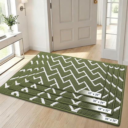 OLANLY Front Door Mat, Non-Slip Rubber Backing, Dirt Resistant and Absorbent, Washable, Easy to Clean Low-Profile Indoor Doormat for Back Door, Entryway, Inside Entrance, 32x20, Green