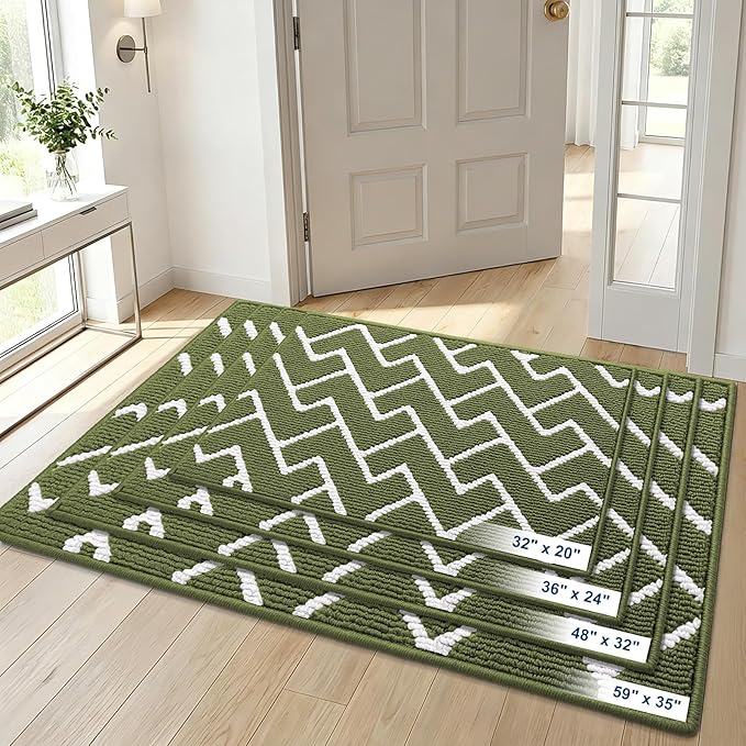 OLANLY Front Door Mat, Non-Slip Rubber Backing, Dirt Resistant and Absorbent, Washable, Easy to Clean Low-Profile Indoor Doormat for Back Door, Entryway, Inside Entrance, 36x24, Green