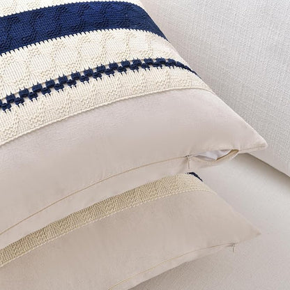 Fancy Homi Set of 1 Navy Blue Decorative Throw Pillow Covers 16x16 Inch for Couch Bed Sofa Living Room Office, Aesthetic Modern Organic Farmhouse Home Decor, Soft Cotton Woven Textured Cushion Case