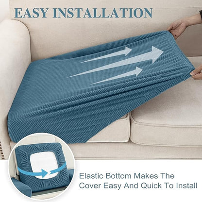 Couch Cushion Cover Seat Cushion Cover Stretch Armchair Cover Separate Sectional Sofa Slipcovers Furniture Protector(1 Piece for Seat or Sofa Backrest, Blue)