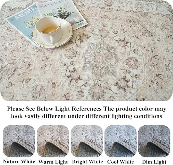 Washable 4x12 Wide Hallway Runners: 12ft Vintage Soft Runner Rug for Entryway Living Room Non Slip Water Resistant Carpet for Kitchen Dining Room Ultra Thin Nursery Bedroom Area Rug(Beige,4x12)