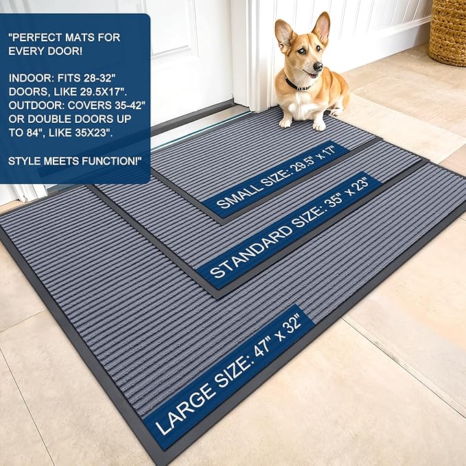 OLANLY Front Door Mat Indoor Outdoor Entrance, 2-Pack 35 x 23 Inch, Waterproof Heavy Duty Doormat, Fade Resistant, Low Profile, Easy Clean Patio Porch Welcome Floor Mats for Entry, Ash Grey