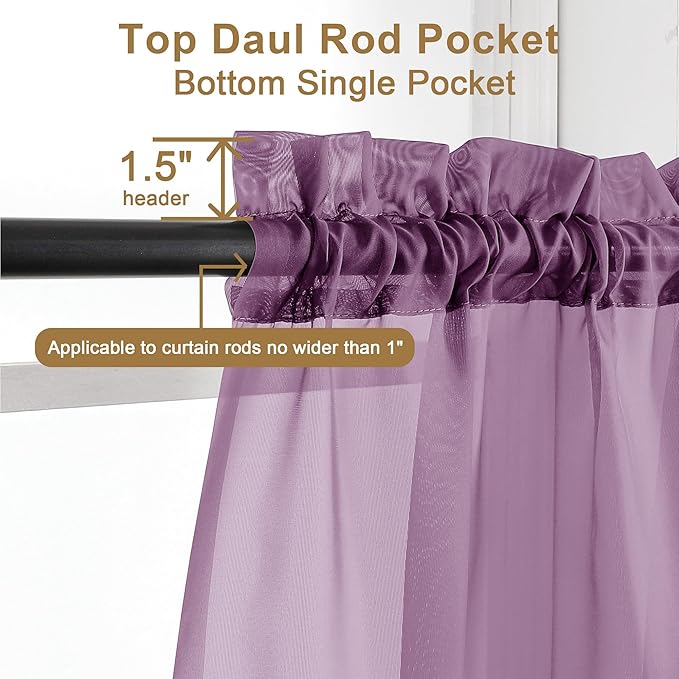 Chyhomenyc Plum Sheer Curtains 96 inches Long 2 Panels, Light Filtering Soft Airy Solid Elegant Voile Window Treatment Drapes for Bedroom Living Room Wedding Party Decor, 42 Wx96 L, 8FT L