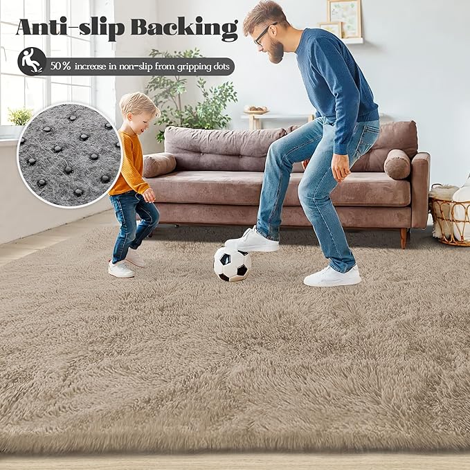 5x8 Area Rug for Living Room: Fluffy Shag Soft Washable Rugs Fuzzy Plush Indoor Carpet for Bedroom Nursery Playroom Dorm Kids Girls Boys Room (Camel, 5'x8')