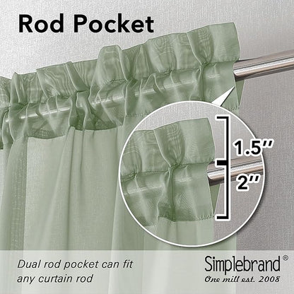 Simplebrand Sage Green Sheer Curtains, 63" Length, 2 Panels Set - Light Filtering, Rod Pocket Window Curtains for Bedroom (Sage Green, 59" W x 63" L)