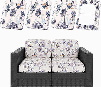 hyha 4Pcs Patio Cushion Covers, Stretch Outdoor Couch Cushion Covers, Washable Outdoor Chair/Sofa Slipcovers for Patio Furniture Cushions Protector with Elastic Bottom(Vintage Flower,Cover Only)