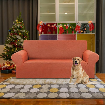 KEKUOU Stretch Loveseat Sofa Cover Slipcover,Couch Covers for 2 Cushion Couch Sofa (55"-78") Furniture Protector Sofa with Elastic Bottom for Kid,Dog. Jacquard Small Checked (Medium,Pureed Pumpkin)