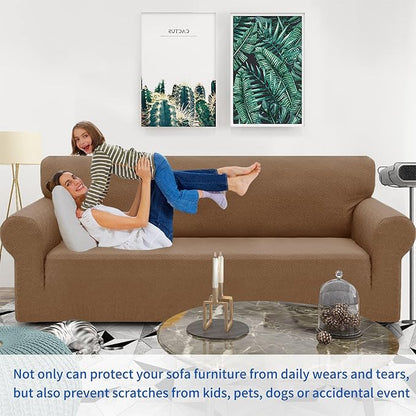 ZNSAYOTX 1 Piece Jacquard Couch Covers for 2 Cushion Couch High Stretch Loveseat Slipcover for Pets Dogs Anti Slip Love Seat Sofa Slipcover Furniture Protector (Medium,New Pattern Light Coffee)