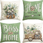 AVOIN colorlife Bless Our Home Farmhouse Eucalyptus Leaves Throw Pillow Covers, 20 x 20 Inch Green Truck Home Sweet Cushion Case Decorations Set of 4