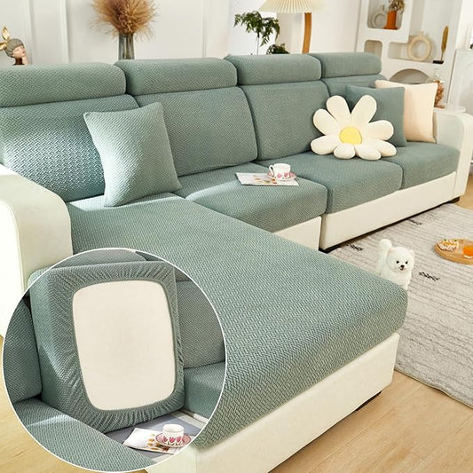 Couch Cushion Covers for Sofa Couch Covers Wear-Resistant Universal Sofa Cover Washable Stretch for Sectional Slipcovers (Texture-Green,Back Cover L)
