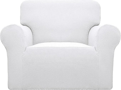 Easy-Going Stretch Oversized Chair Sofa Slipcover 1-Piece Couch Sofa Cover Furniture Protector Soft with Elastic Bottom for Kids Spandex Jacquard Fabric Small Checks Snow White